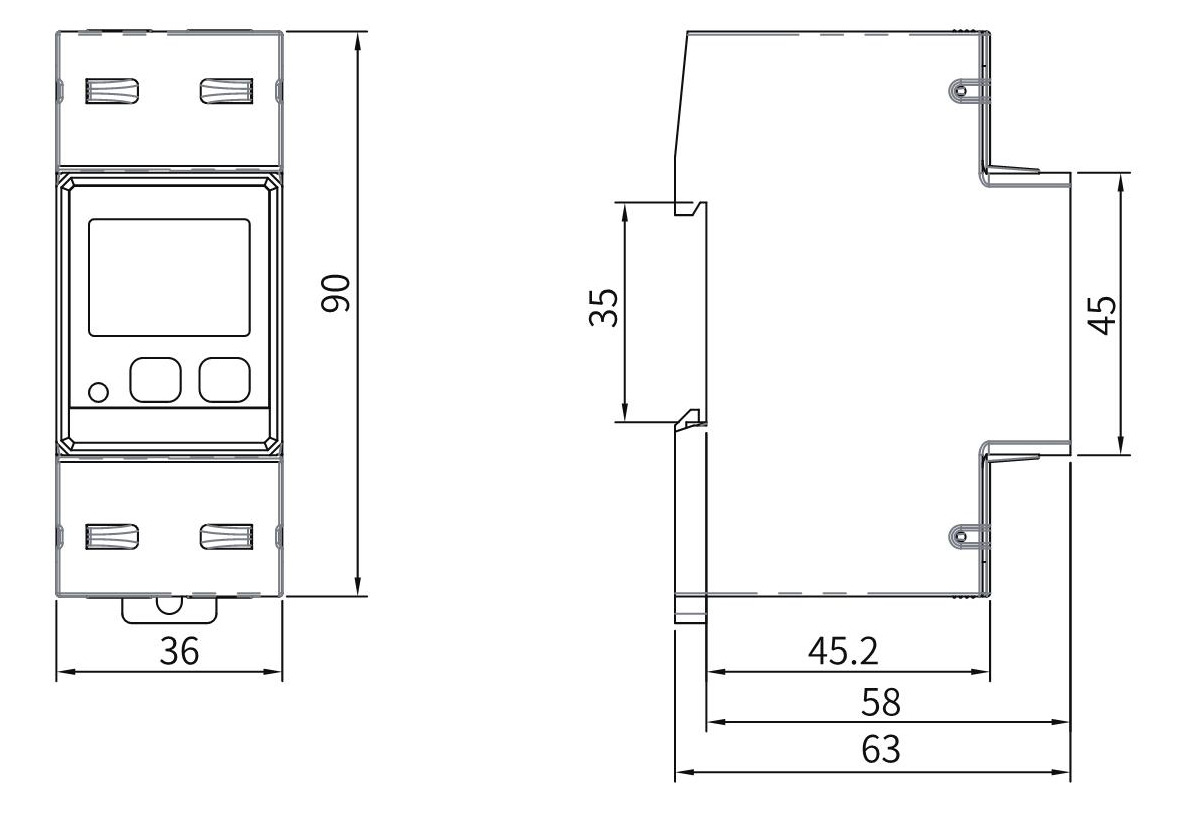 DDS (F) 1946 AC Single-Phase AC DIN-rail Mounted Energy Meter for EV Charger Dimension